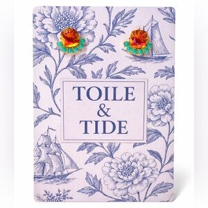 Toile & Tide Sunset Crystal Statement Stud Earrings Gold Tone Turquoise Resort